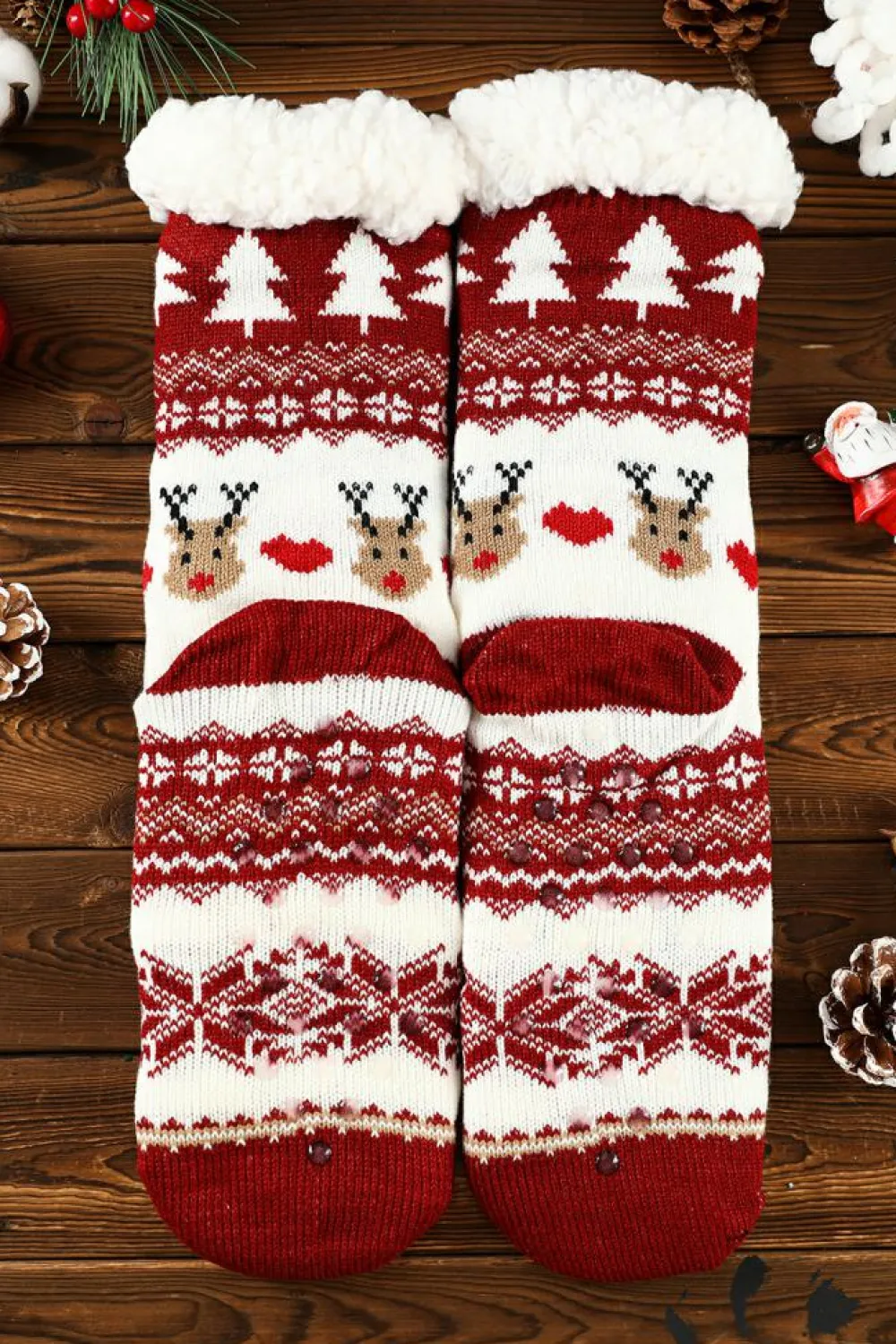 Sale Dear-Lover Cartoon Santa Claus Christmas Fleece Socks Fiery Red