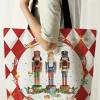 Outlet Dear-Lover Checkered Merry Christmas Nutcracker Printed Canvas Shoulder Bag Fiery Red
