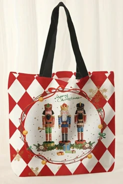 Outlet Dear-Lover Checkered Merry Christmas Nutcracker Printed Canvas Shoulder Bag Fiery Red