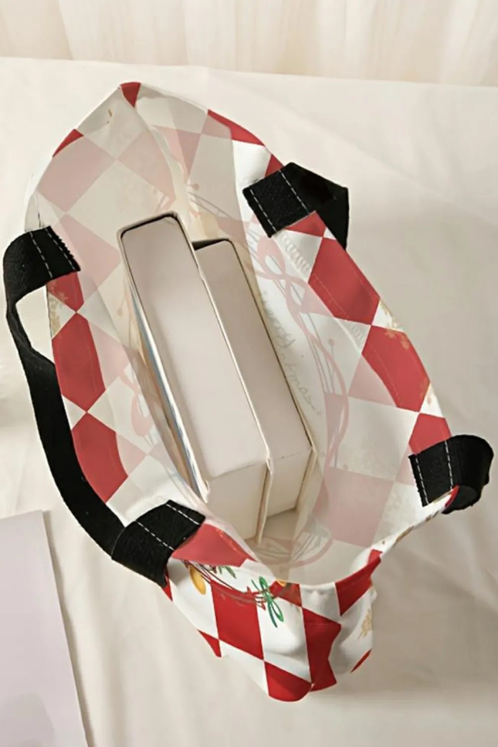 Outlet Dear-Lover Checkered Merry Christmas Nutcracker Printed Canvas Shoulder Bag Fiery Red
