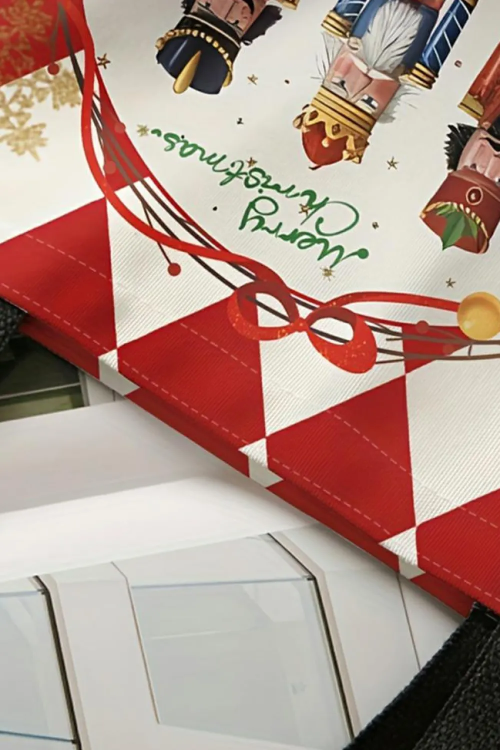 Outlet Dear-Lover Checkered Merry Christmas Nutcracker Printed Canvas Shoulder Bag Fiery Red