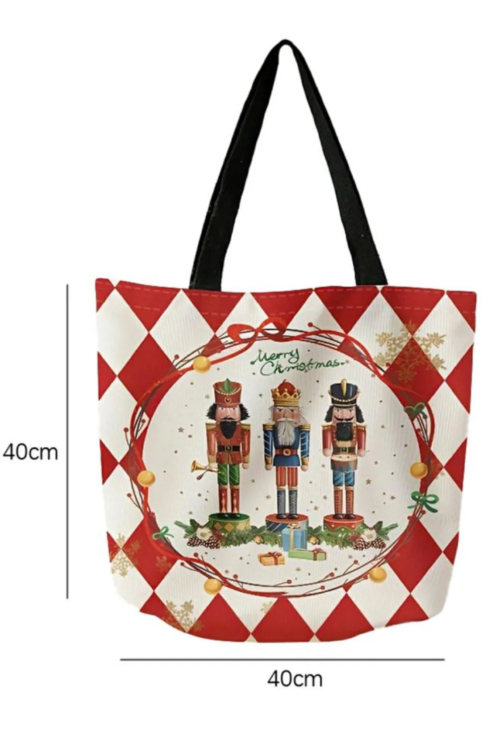 Outlet Dear-Lover Checkered Merry Christmas Nutcracker Printed Canvas Shoulder Bag Fiery Red