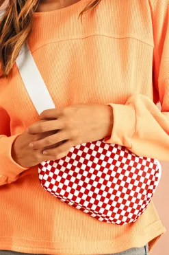 Clearance Dear-Lover Checkered Print Zipped Buckle Strap Crossbody Bag Fiery Red