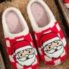 Fashion Dear-Lover Checkered Santa Claus Graphic Plush Home Slippers Fiery Red
