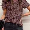 Hot Dear-Lover Cheetah Print O-neck Short Sleeve T Shirt Fiery Red
