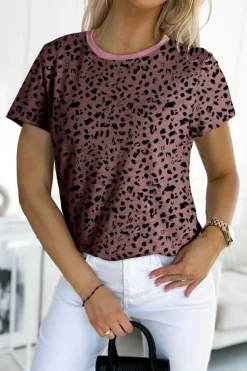 Hot Dear-Lover Cheetah Print O-neck Short Sleeve T Shirt Fiery Red