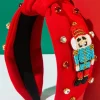 Fashion Dear-Lover Christmas Beading Nutcracker Rhinestone Decor Knotted Hairband Fiery Red