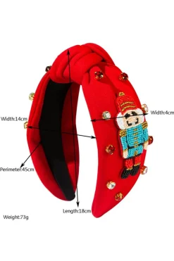 Fashion Dear-Lover Christmas Beading Nutcracker Rhinestone Decor Knotted Hairband Fiery Red
