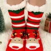 New Dear-Lover Christmas Cartoon Pattern Woolen Knit Socks Fiery Red