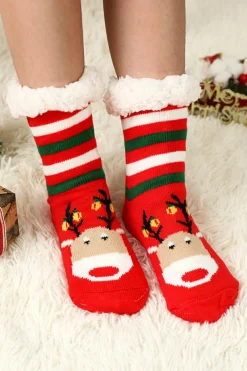 New Dear-Lover Christmas Cartoon Pattern Woolen Knit Socks Fiery Red