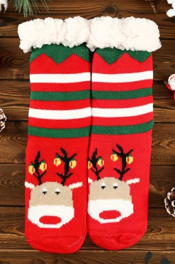 New Dear-Lover Christmas Cartoon Pattern Woolen Knit Socks Fiery Red