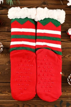 New Dear-Lover Christmas Cartoon Pattern Woolen Knit Socks Fiery Red