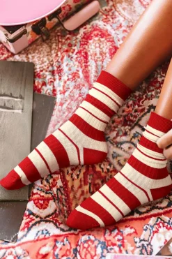 New Dear-Lover Christmas Color Block Ribbed Crew Socks Fiery Red