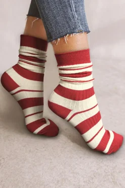 New Dear-Lover Christmas Color Block Ribbed Crew Socks Fiery Red
