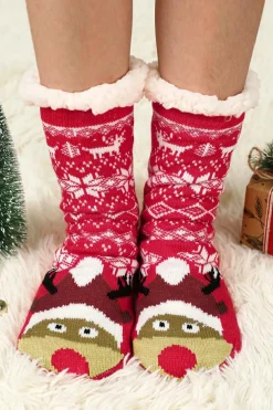 Online Dear-Lover Christmas Flake Thermal Socks Fiery Red
