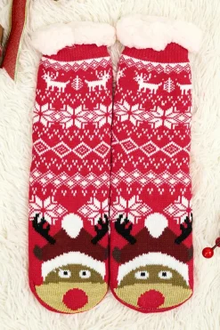 Online Dear-Lover Christmas Flake Thermal Socks Fiery Red