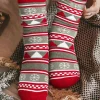New Dear-Lover Christmas Geometric Snowflake Print Crew Socks Fiery Red