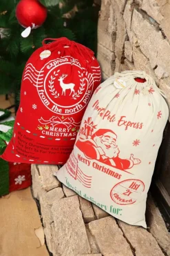 Sale Dear-Lover Christmas Graphic Drawstring Gift Sack Bag Fiery Red