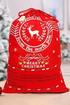 Sale Dear-Lover Christmas Graphic Drawstring Gift Sack Bag Fiery Red