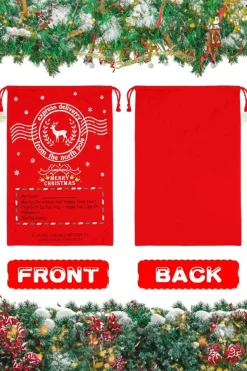 Sale Dear-Lover Christmas Graphic Drawstring Gift Sack Bag Fiery Red