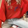 Clearance Dear-Lover Christmas Holly Jolly Tinsel Graphic High Neck Sweater Fiery Red