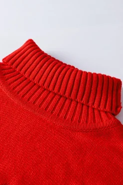 Clearance Dear-Lover Christmas Holly Jolly Tinsel Graphic High Neck Sweater Fiery Red