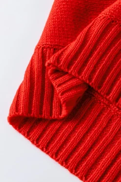 Clearance Dear-Lover Christmas Holly Jolly Tinsel Graphic High Neck Sweater Fiery Red