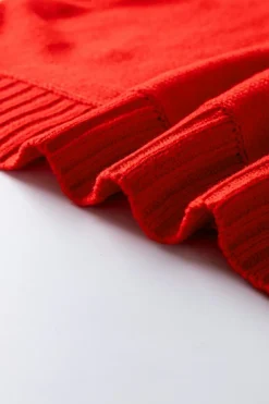 Clearance Dear-Lover Christmas Holly Jolly Tinsel Graphic High Neck Sweater Fiery Red