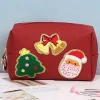 Outlet Dear-Lover Christmas Pattern Chenille Patched PU Zipper Makeup Bag Fiery Red