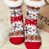 Discount Dear-Lover Christmas Pattern Plush Lined Winter Socks Fiery Red