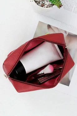 Outlet Dear-Lover Christmas Pattern Chenille Patched PU Zipper Makeup Bag Fiery Red