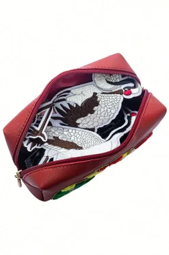 Outlet Dear-Lover Christmas Pattern Chenille Patched PU Zipper Makeup Bag Fiery Red