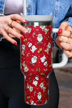 Sale Dear-Lover Christmas Print Handled Stainless Steel Tumblers 40oz Fiery Red