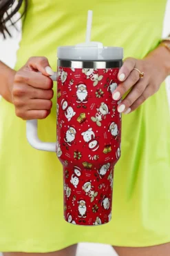 Sale Dear-Lover Christmas Print Handled Stainless Steel Tumblers 40oz Fiery Red
