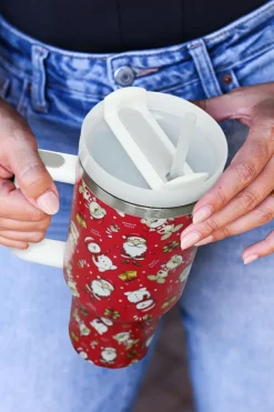 Sale Dear-Lover Christmas Print Handled Stainless Steel Tumblers 40oz Fiery Red