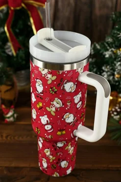 Sale Dear-Lover Christmas Print Handled Stainless Steel Tumblers 40oz Fiery Red