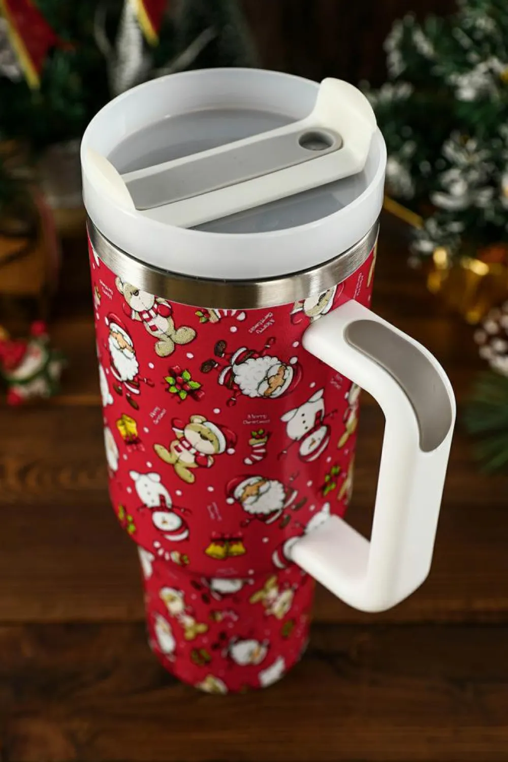 Sale Dear-Lover Christmas Print Handled Stainless Steel Tumblers 40oz Fiery Red