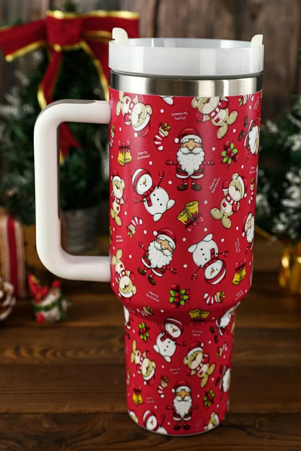 Sale Dear-Lover Christmas Print Handled Stainless Steel Tumblers 40oz Fiery Red
