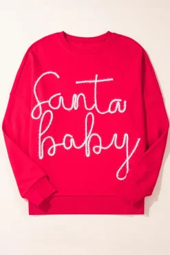 Outlet Dear-Lover Christmas Santa Baby Tinsel Graphic Sweatshirt Fiery Red