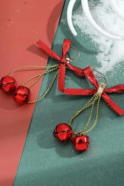 Online Dear-Lover Christmas Style Bow Knot Bells Dangle Earrings Fiery Red