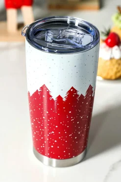 Online Dear-Lover Christmas Tree Elk Print Stainless Steel Tumbler 20 OZ Fiery Red