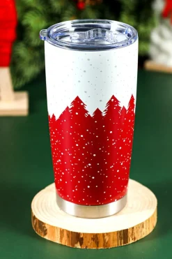 Online Dear-Lover Christmas Tree Elk Print Stainless Steel Tumbler 20 OZ Fiery Red