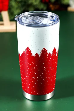 Online Dear-Lover Christmas Tree Elk Print Stainless Steel Tumbler 20 OZ Fiery Red