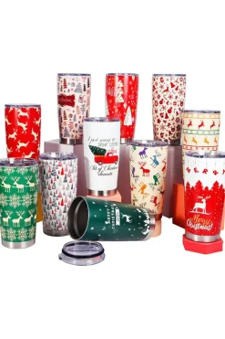 Online Dear-Lover Christmas Tree Elk Print Stainless Steel Tumbler 20 OZ Fiery Red
