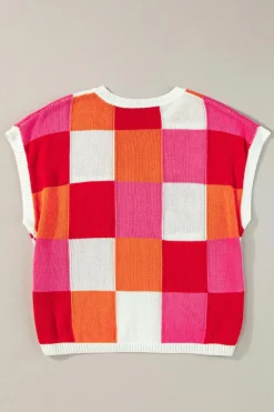 Best Dear-Lover Color Block Cap Sleeve Sweater Fiery Red