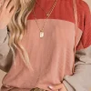 Outlet Dear-Lover Color Block Long Sleeve Ribbed Loose Top Fiery Red