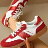 Sale Dear-Lover Color Block Stitched Lace-up Sneakers Fiery Red