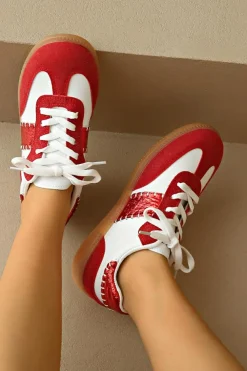 Sale Dear-Lover Color Block Stitched Lace-up Sneakers Fiery Red