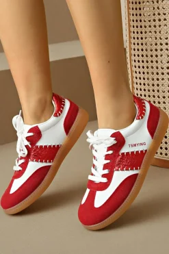 Sale Dear-Lover Color Block Stitched Lace-up Sneakers Fiery Red