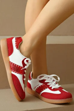 Sale Dear-Lover Color Block Stitched Lace-up Sneakers Fiery Red